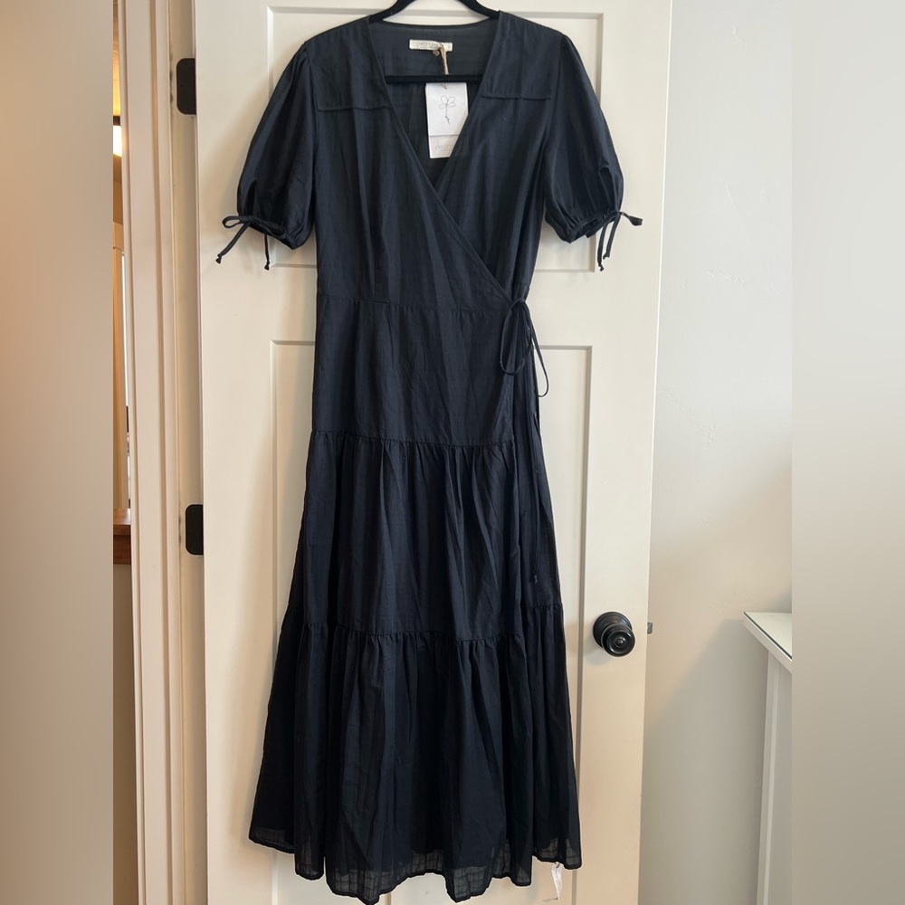 Christy Dawn The Augusta Dress L Midnight Black Wrap Maxi V Neck Women’s